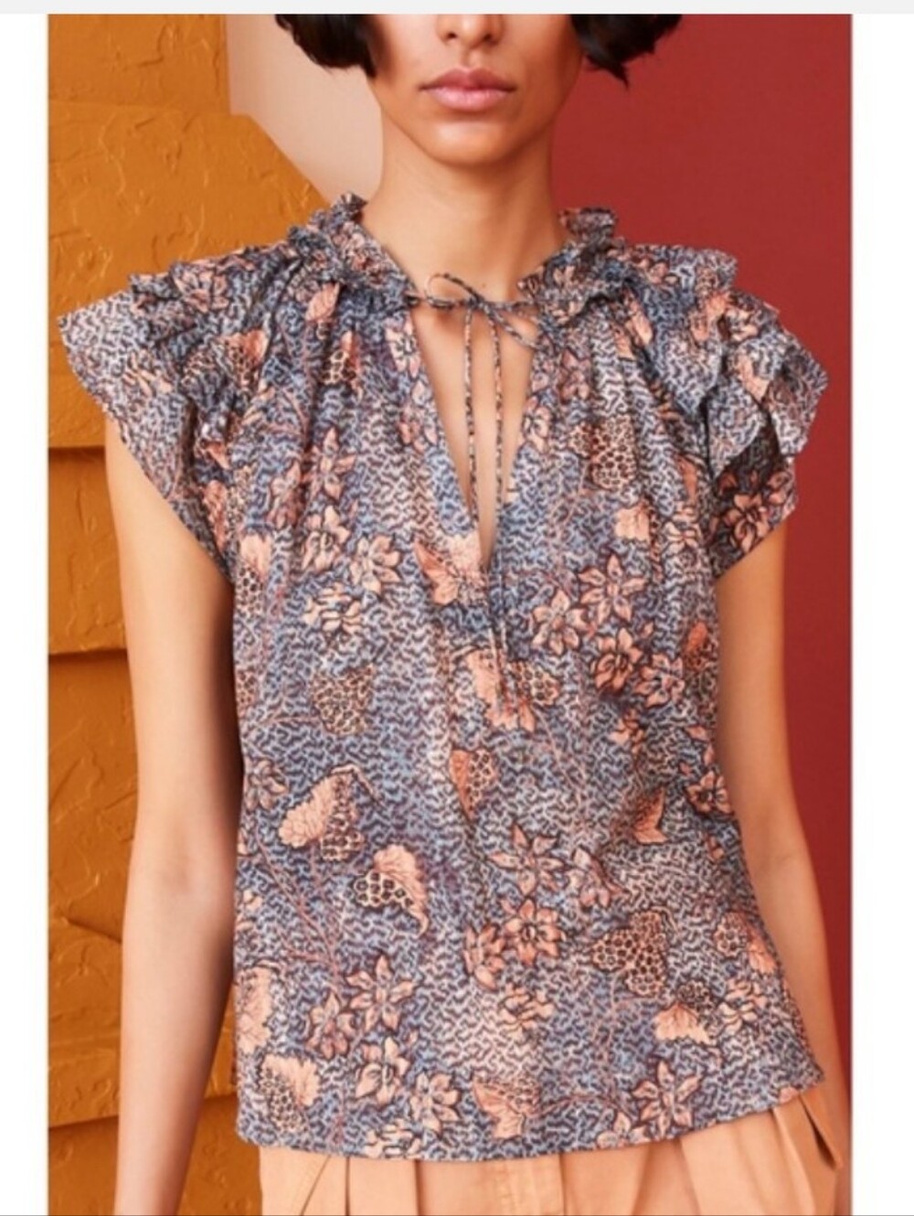 Ulla Johnson Alva Ruffle Sleeve Printed Blouse Top Floral Cotton Size 2